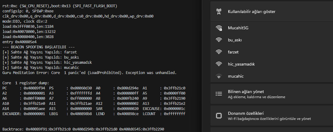 Sahte beacon paketleriyle dolan Wi-Fi listesi